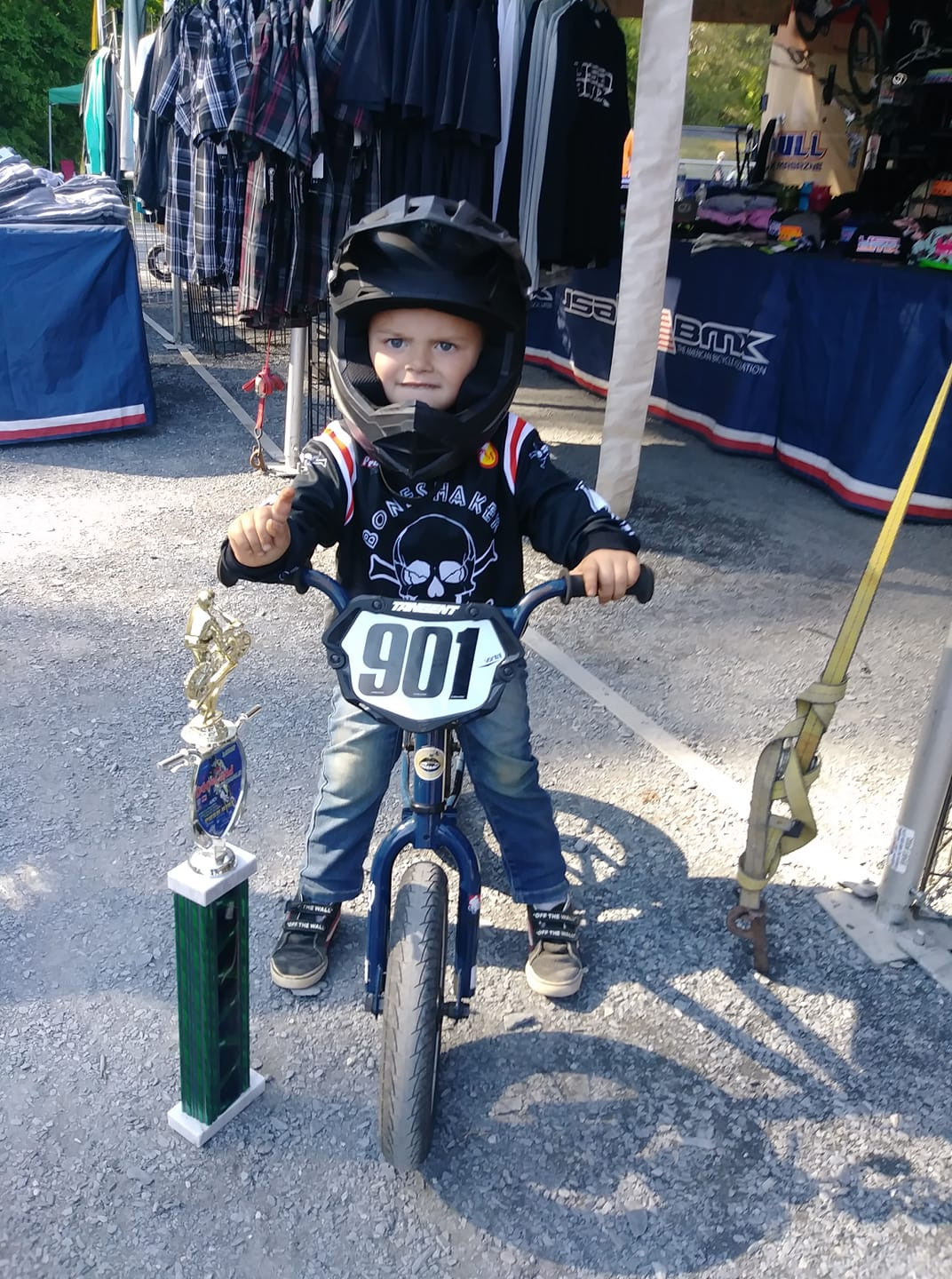 Young rider with his first BMX trophy